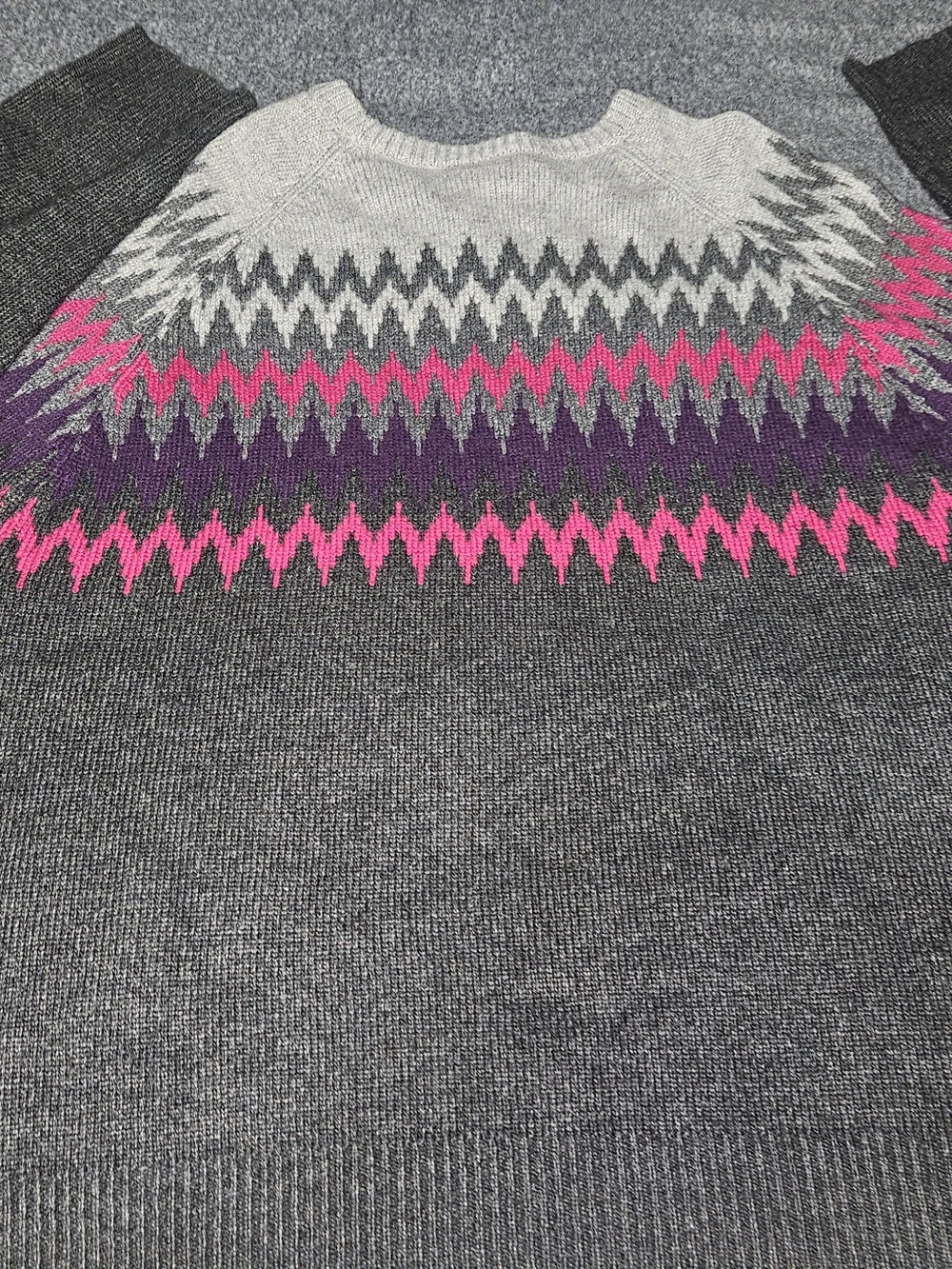 Michaels Gray Crewneck Sweater with Pink & Purple